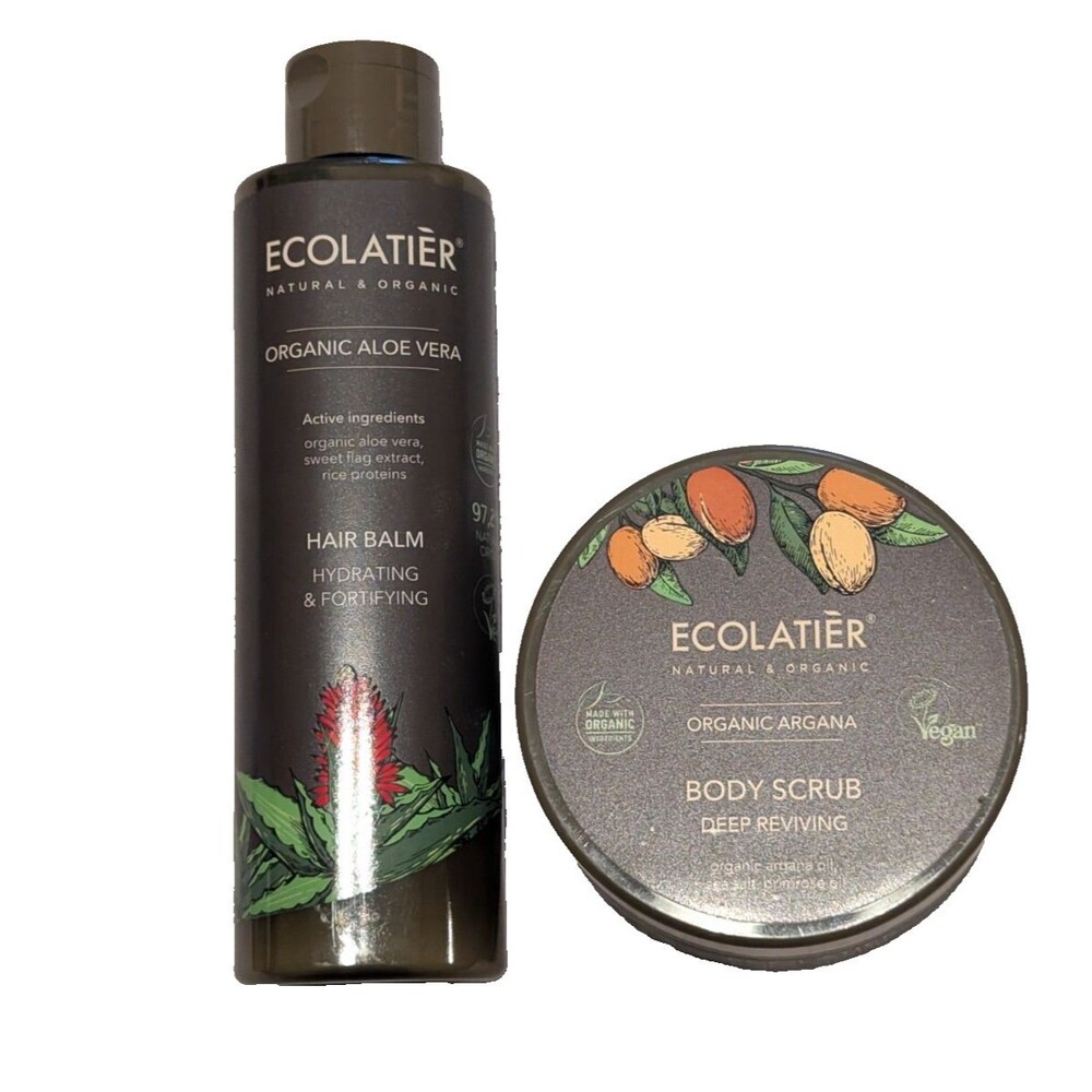 ECOLATIÈR Bundle: Organic Aloe Vera Argana Hair Balm + Body Scrub - NEW